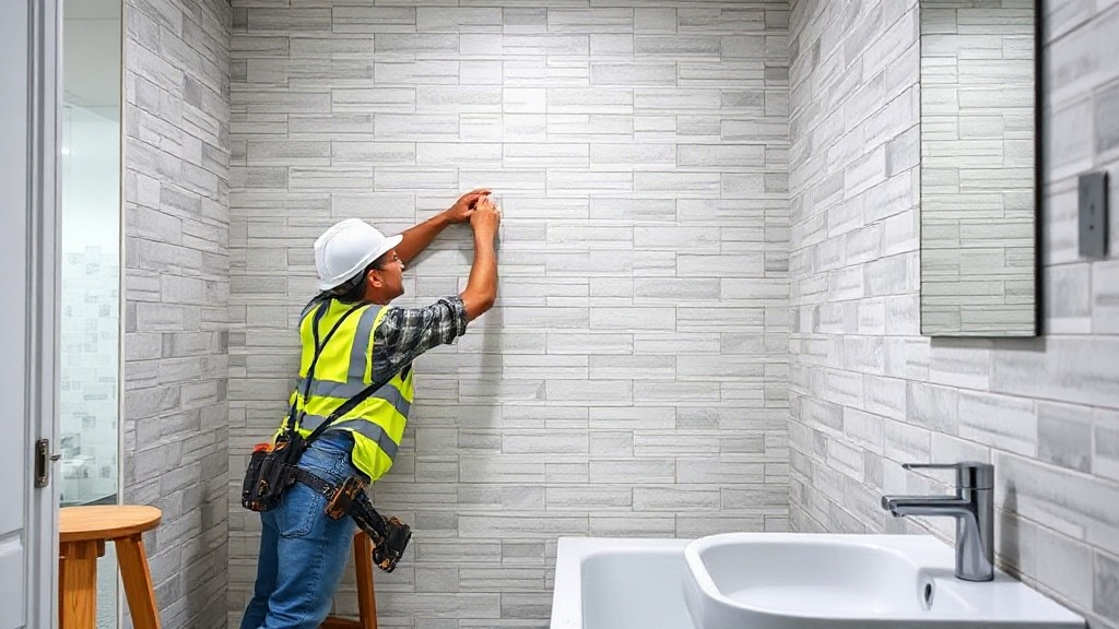 Alicatador colocando azulejos durante una reforma de baño en curso