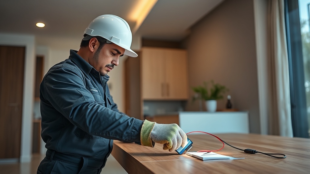 Electricista trabajando de urgencia en un tablero eléctrico de noche en Asunción