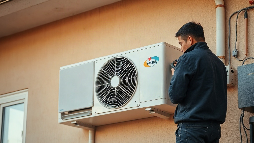 Técnico inspeccionando el compresor y las conexiones eléctricas de la unidad exterior de un aire acondicionado en Paraguay